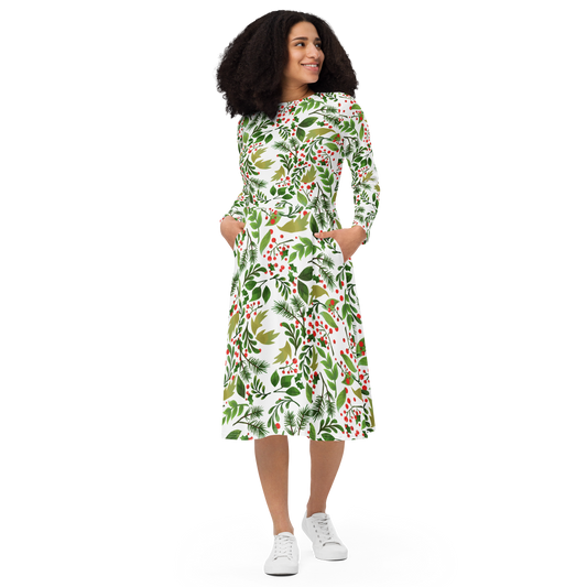 All-over print long sleeve midi dress